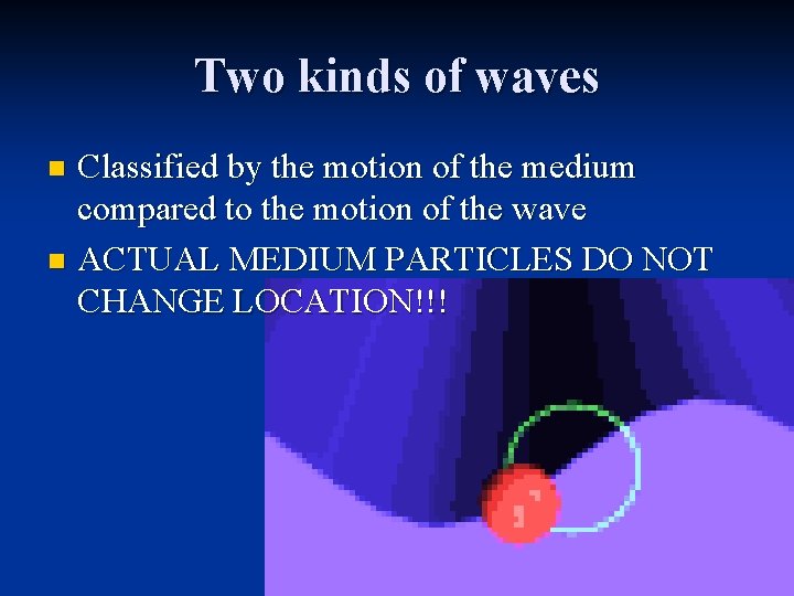 Two kinds of waves Classified by the motion of the medium compared to the