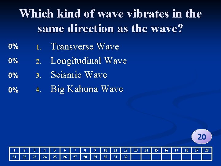 Which kind of wave vibrates in the same direction as the wave? Transverse Wave