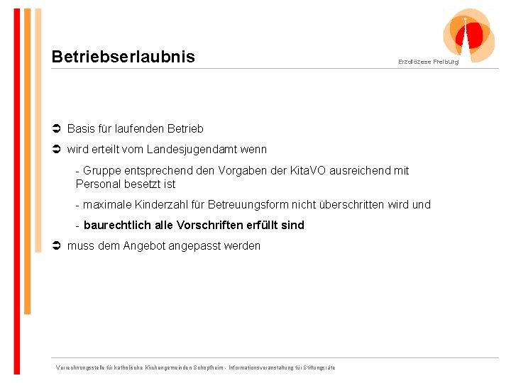 Betriebserlaubnis Erzdiözese Freiburg Basis für laufenden Betrieb wird erteilt vom Landesjugendamt wenn - Gruppe