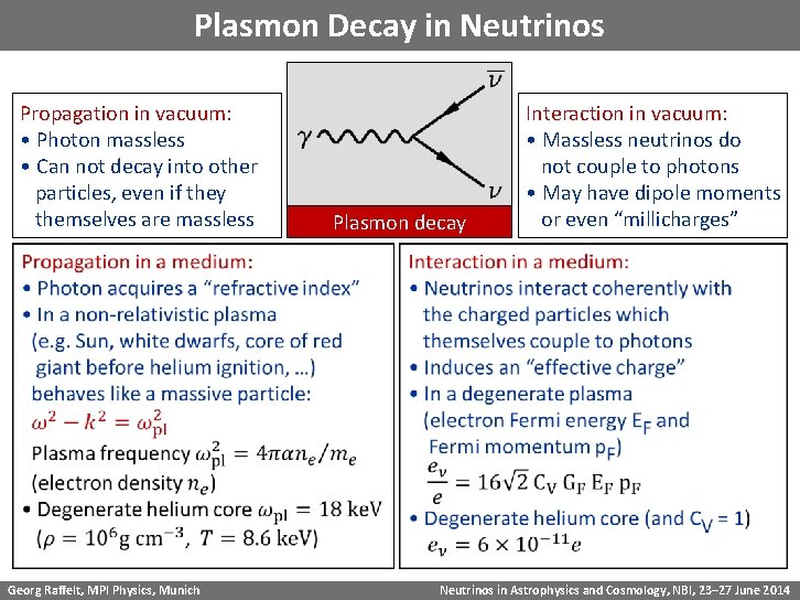 Plasmon Decay in Neutrinos Propagation in vacuum: • Photon massless • Can not decay