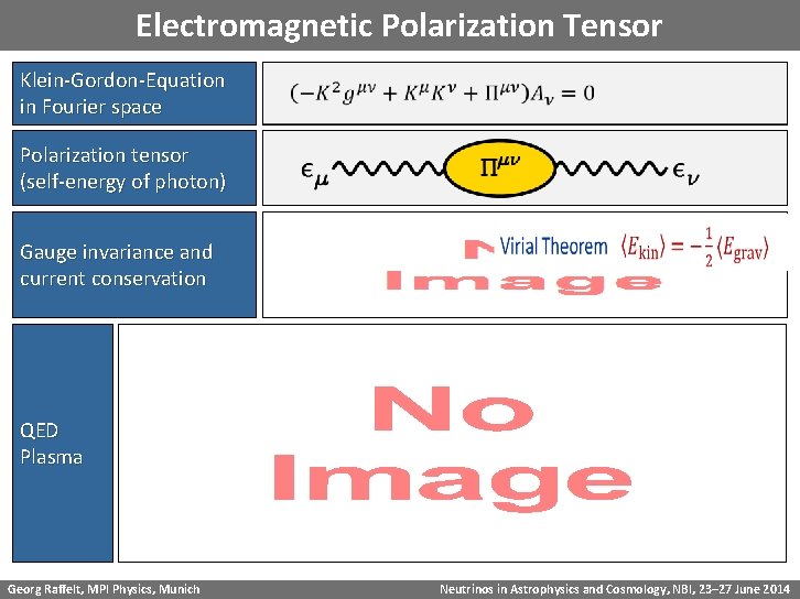 Electromagnetic Polarization Tensor Klein-Gordon-Equation in Fourier space Polarization tensor (self-energy of photon) Gauge invariance