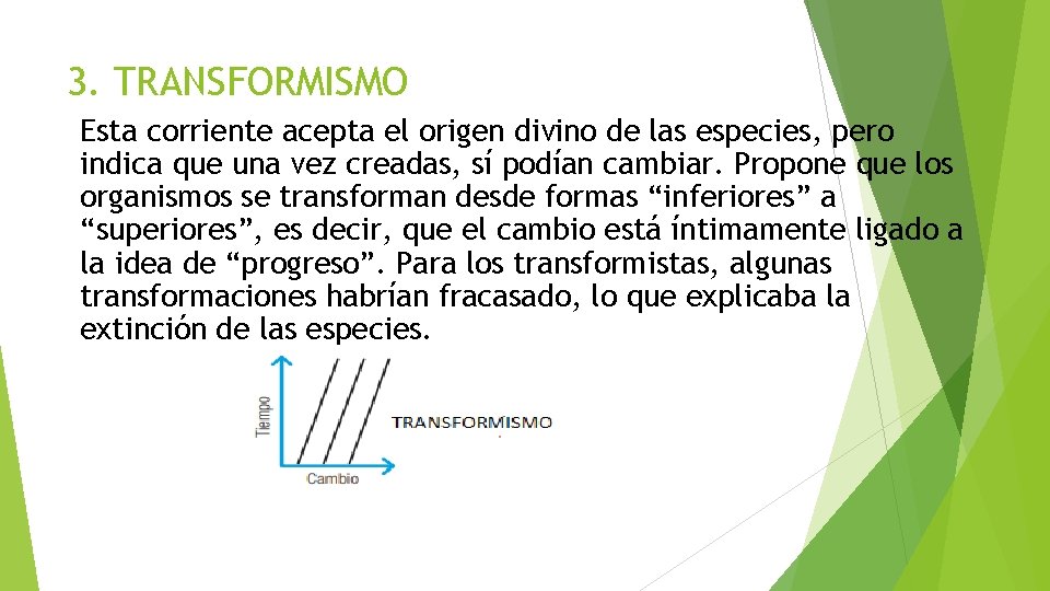 3. TRANSFORMISMO Esta corriente acepta el origen divino de las especies, pero indica que