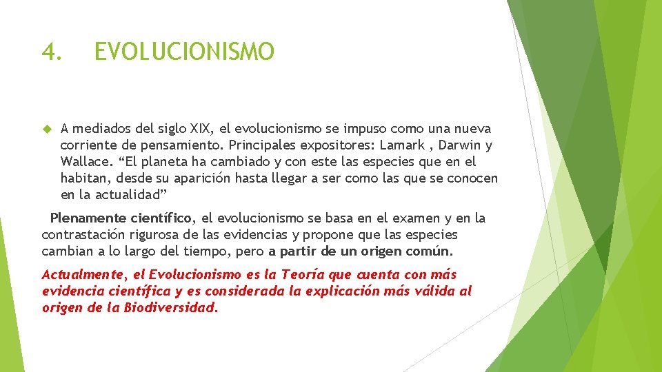4. EVOLUCIONISMO A mediados del siglo XIX, el evolucionismo se impuso como una nueva