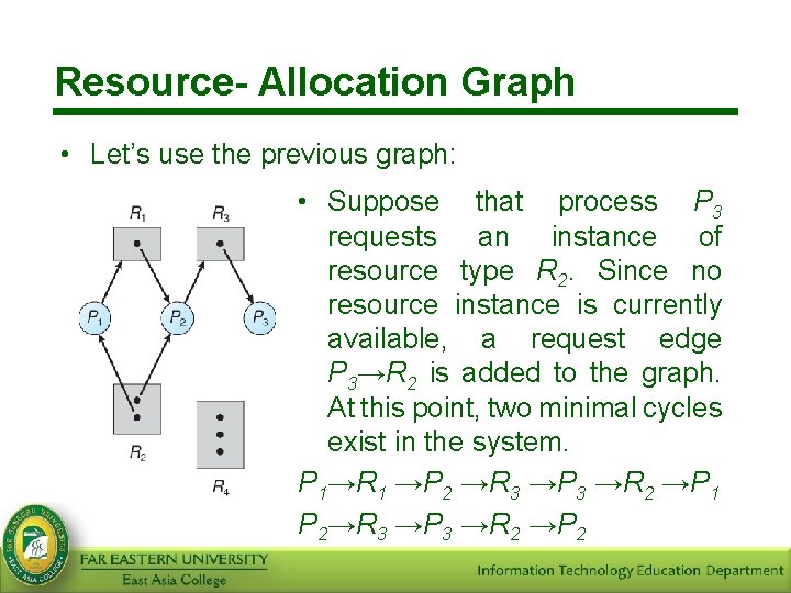 Resource- Allocation Graph • Let’s use the previous graph: • Suppose that process P