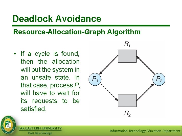 Deadlock Avoidance Resource-Allocation-Graph Algorithm • If a cycle is found, then the allocation will