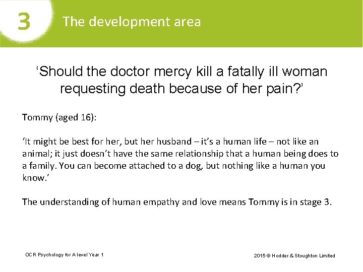 The development area ‘Should the doctor mercy kill a fatally ill woman requesting death
