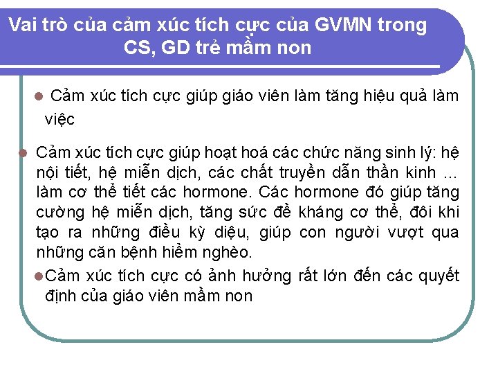 Vai trò của cảm xúc tích cực của GVMN trong CS, GD trẻ mầm