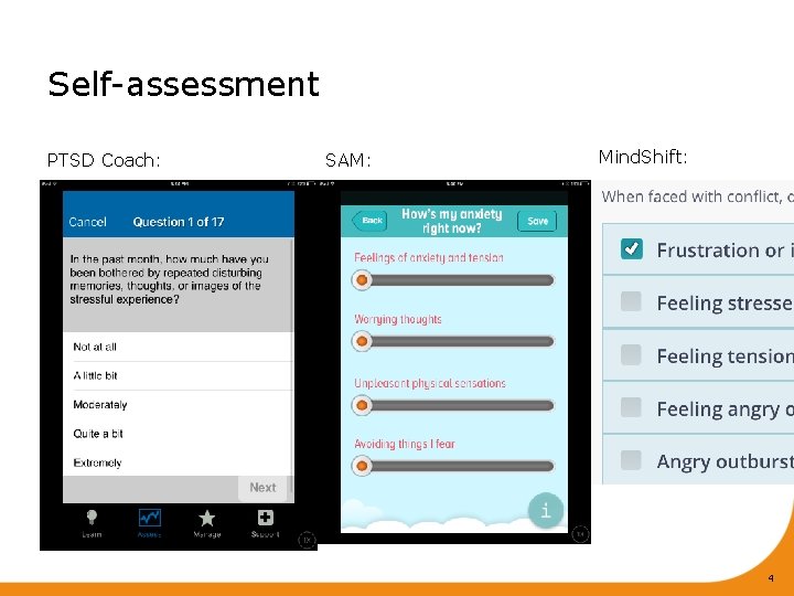 Self-assessment PTSD Coach: SAM: Mind. Shift: 4 