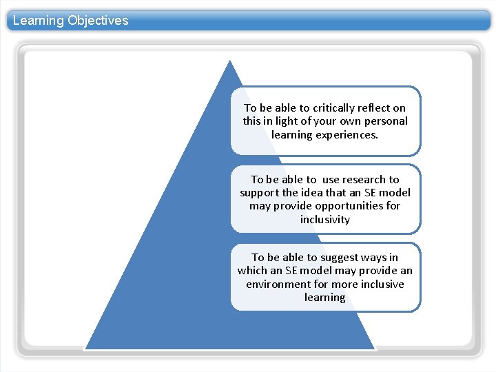 Learning Objectives To be able to critically reflect on this in light of your