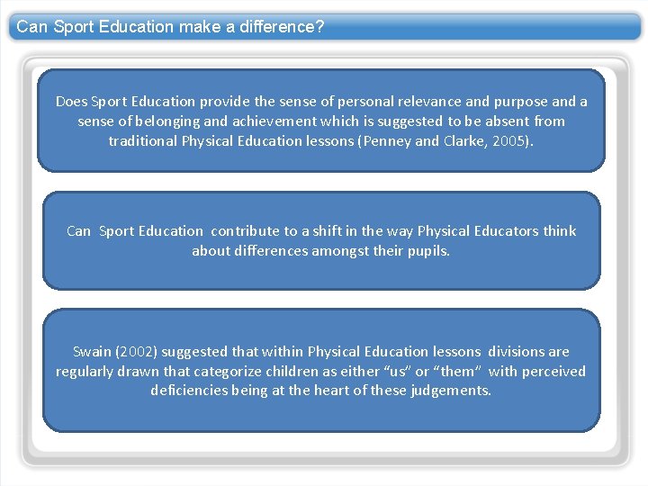 Can Sport Education make a difference? Does Sport Education provide the sense of personal