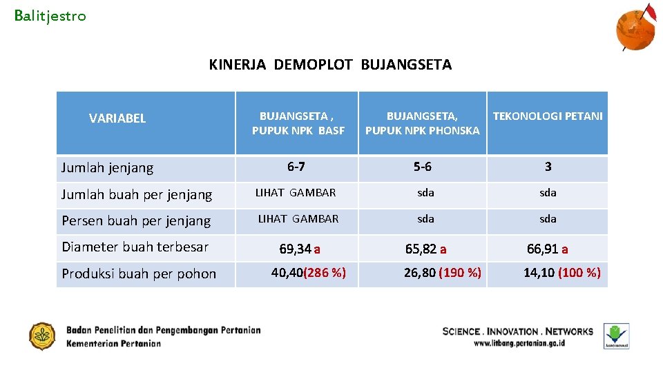Balitjestro KINERJA DEMOPLOT BUJANGSETA , PUPUK NPK BASF BUJANGSETA, PUPUK NPK PHONSKA TEKONOLOGI PETANI