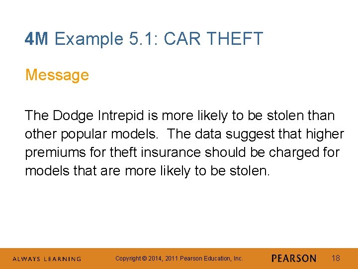 4 M Example 5. 1: CAR THEFT Message The Dodge Intrepid is more likely