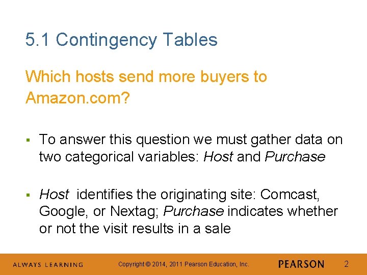 5. 1 Contingency Tables Which hosts send more buyers to Amazon. com? § To