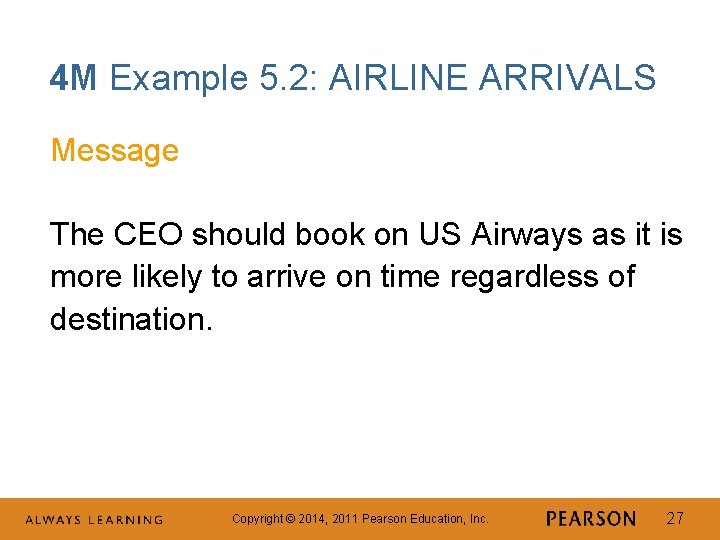 4 M Example 5. 2: AIRLINE ARRIVALS Message The CEO should book on US