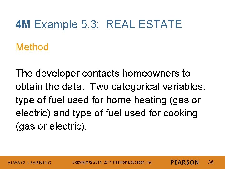 4 M Example 5. 3: REAL ESTATE Method The developer contacts homeowners to obtain