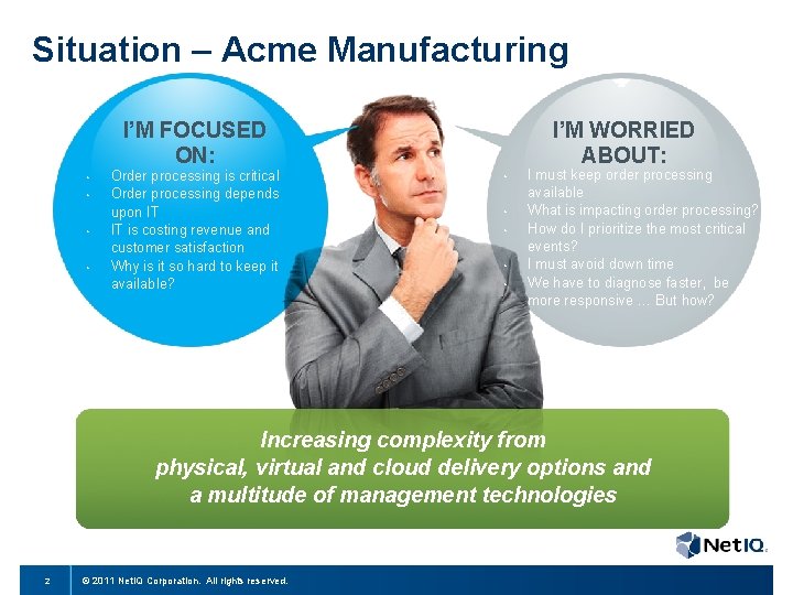 Situation – Acme Manufacturing I’M FOCUSED ON: • • Order processing is critical Order