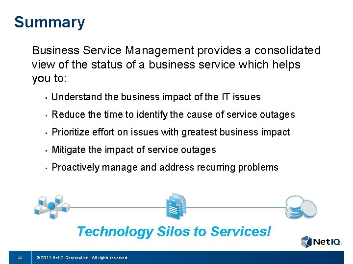 Summary Business Service Management provides a consolidated view of the status of a business