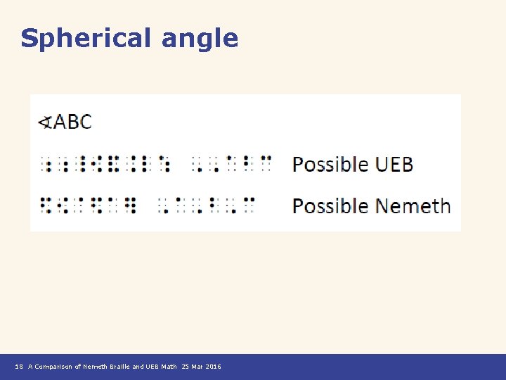 Spherical angle 18 A Comparison of Nemeth Braille and UEB Math 25 Mar 2016