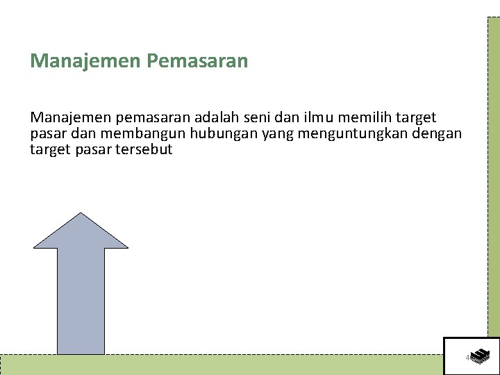 Manajemen Pemasaran Manajemen pemasaran adalah seni dan ilmu memilih target pasar dan membangun hubungan