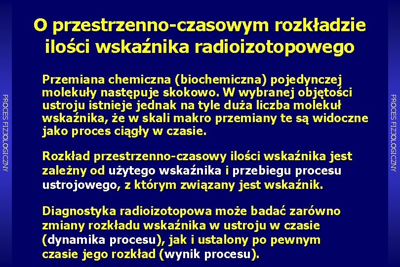 O przestrzenno-czasowym rozkładzie ilości wskaźnika radioizotopowego Rozkład przestrzenno-czasowy ilości wskaźnika jest zależny od użytego