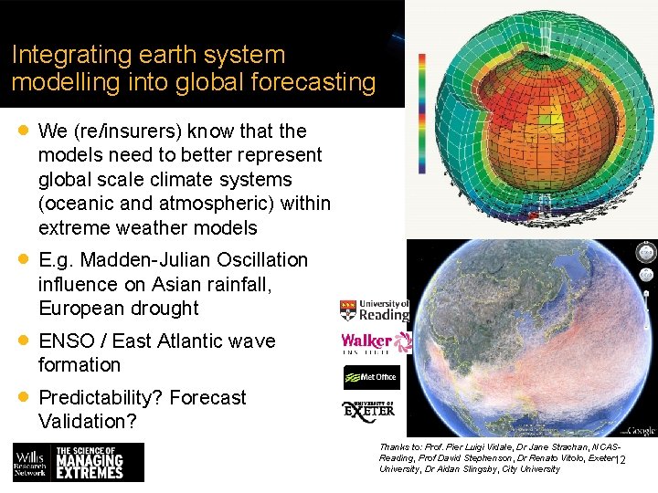 Integrating earth system modelling into global forecasting · We (re/insurers) know that the models