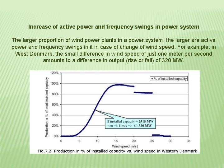 Increase of active power and frequency swings in power system The larger proportion of