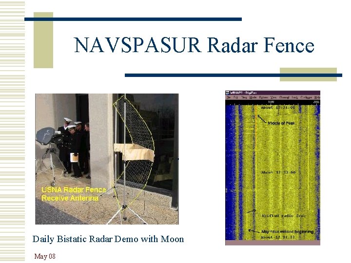 NAVSPASUR Radar Fence Daily Bistatic Radar Demo with Moon May 08 