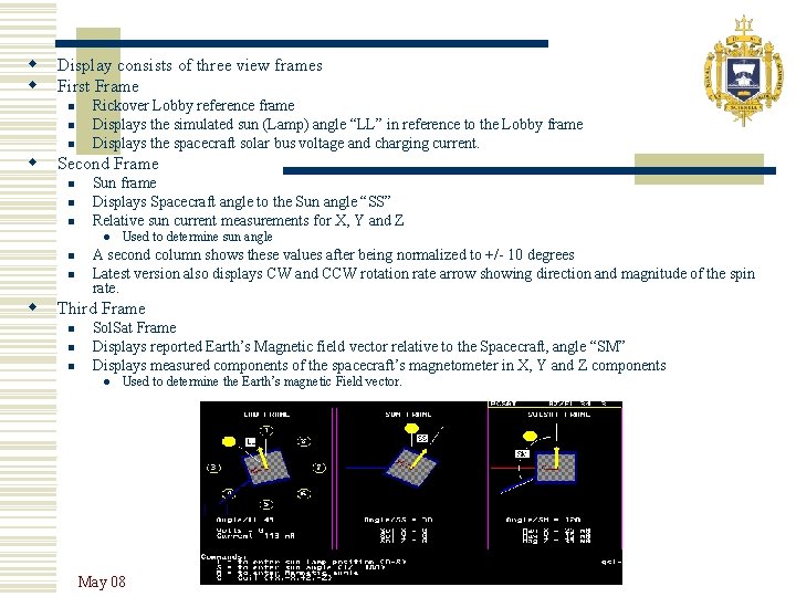 w w Display consists of three view frames First Frame n n n w