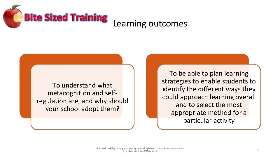 Learning outcomes To understand what metacognition and selfregulation are, and why should your school