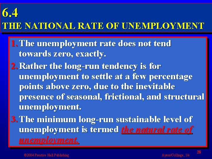 6. 4 THE NATIONAL RATE OF UNEMPLOYMENT 1. The unemployment rate does not tend