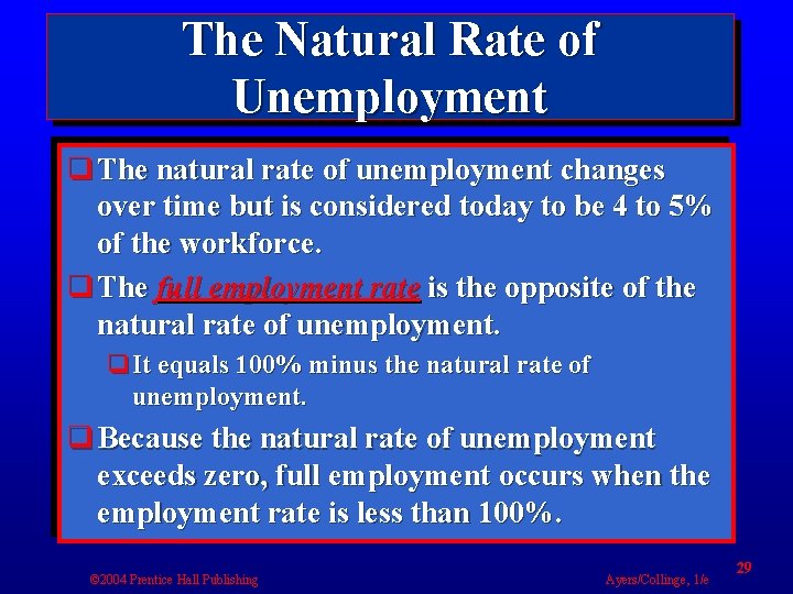 The Natural Rate of Unemployment q The natural rate of unemployment changes over time