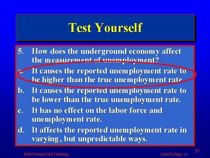Test Yourself 5. How does the underground economy affect the measurement of unemployment? a.