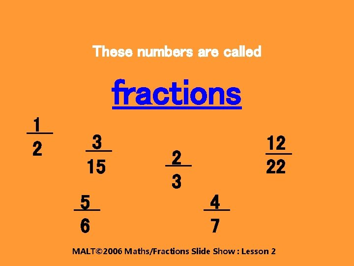 These numbers are called fractions 1 2 3 15 5 6 12 22 2