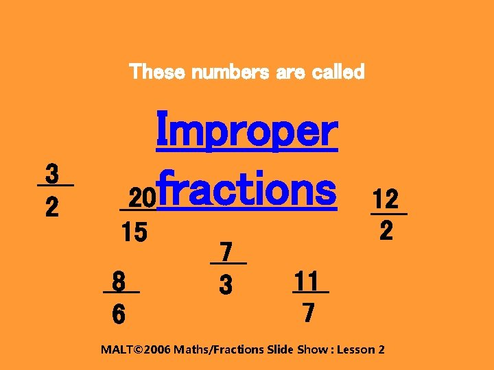 These numbers are called 3 2 Improper 20 fractions 15 8 6 7 3