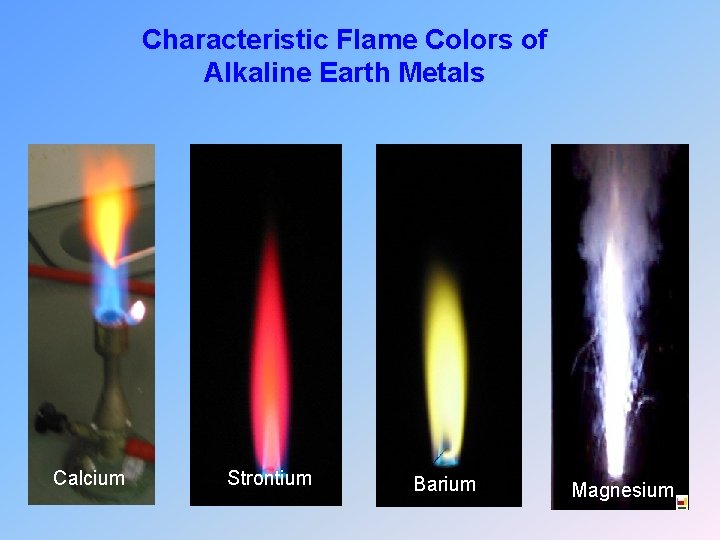 Characteristic Flame Colors of Alkaline Earth Metals Calcium Strontium Barium Magnesium 