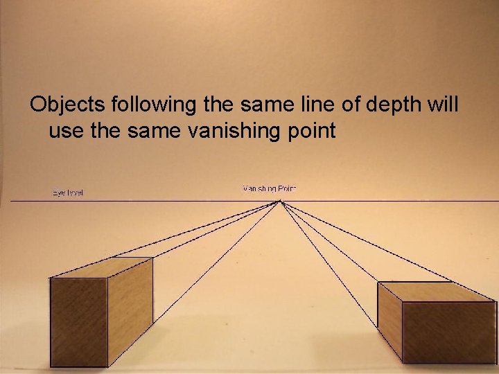 Objects following the same line of depth will use the same vanishing point 