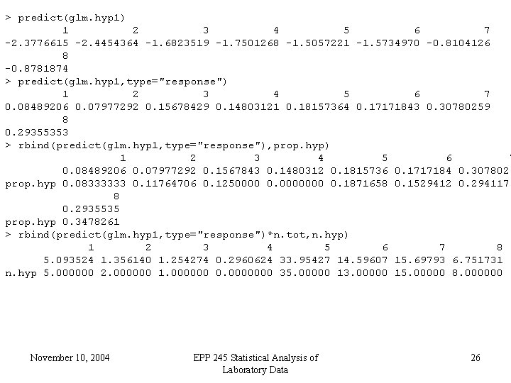 > predict(glm. hyp 1) 1 2 3 4 5 6 7 -2. 3776615 -2.