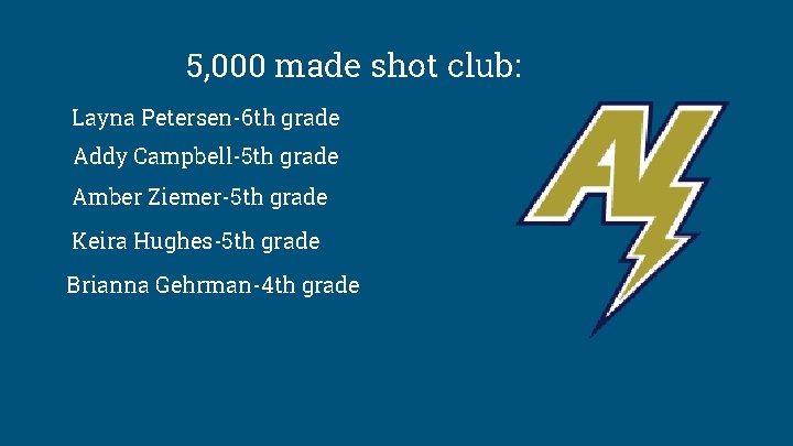 5, 000 made shot club: Layna Petersen-6 th grade Addy Campbell-5 th grade Amber