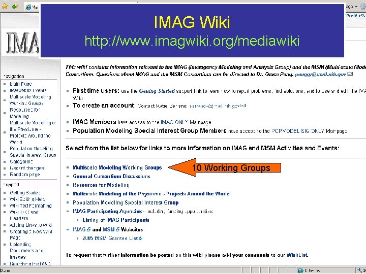 IMAG Wiki http: //www. imagwiki. org/mediawiki 10 Working Groups National Institute of Biomedical Imaging