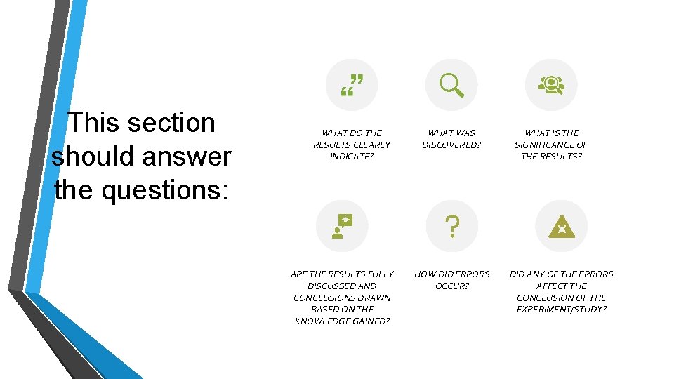 This section should answer the questions: WHAT DO THE RESULTS CLEARLY INDICATE? ARE THE This section should answer the questions: WHAT DO THE RESULTS CLEARLY INDICATE? ARE THE