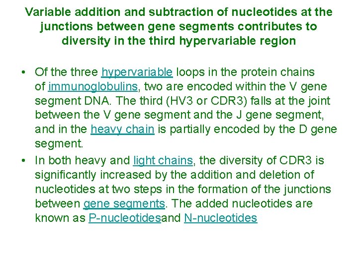 Variable addition and subtraction of nucleotides at the junctions between gene segments contributes to