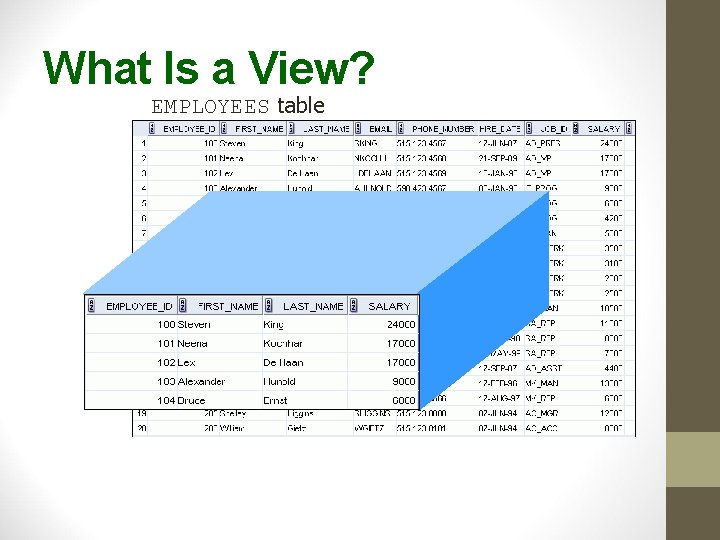 What Is a View? EMPLOYEES table 