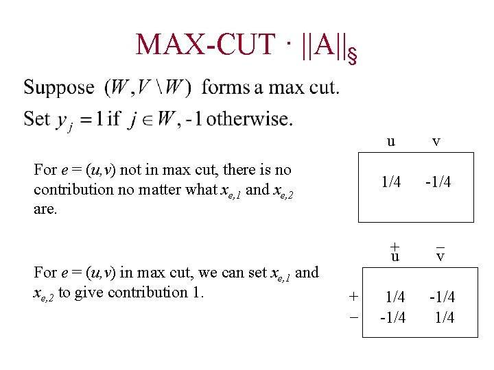 MAX-CUT · ||A||§ For e = (u, v) not in max cut, there is