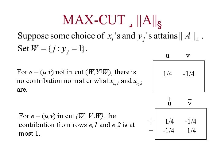 MAX-CUT ¸ ||A||§ For e = (u, v) not in cut (W, VW), there