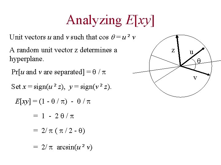 Analyzing E[xy] Unit vectors u and v such that cos = u ² v