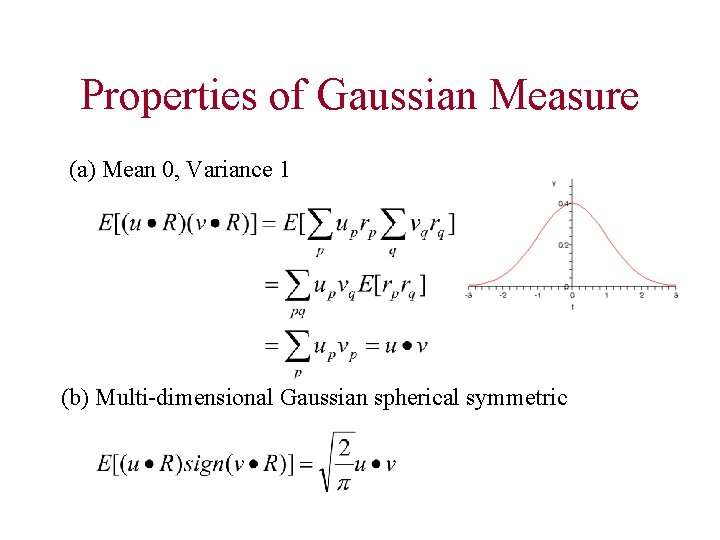 Properties of Gaussian Measure (a) Mean 0, Variance 1 (b) Multi-dimensional Gaussian spherical symmetric