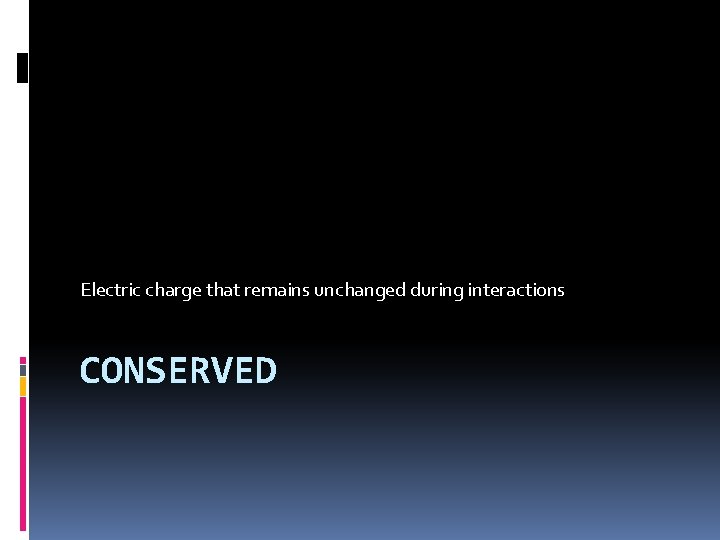 Electric charge that remains unchanged during interactions CONSERVED 
