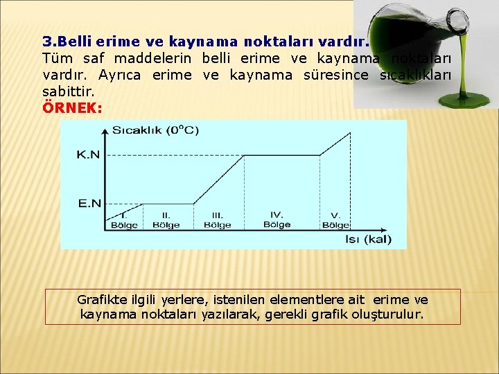 3. Belli erime ve kaynama noktaları vardır. Tüm saf maddelerin belli erime ve kaynama
