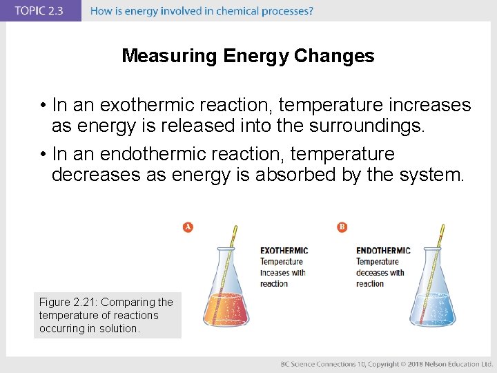 Measuring Energy Changes • In an exothermic reaction, temperature increases as energy is released