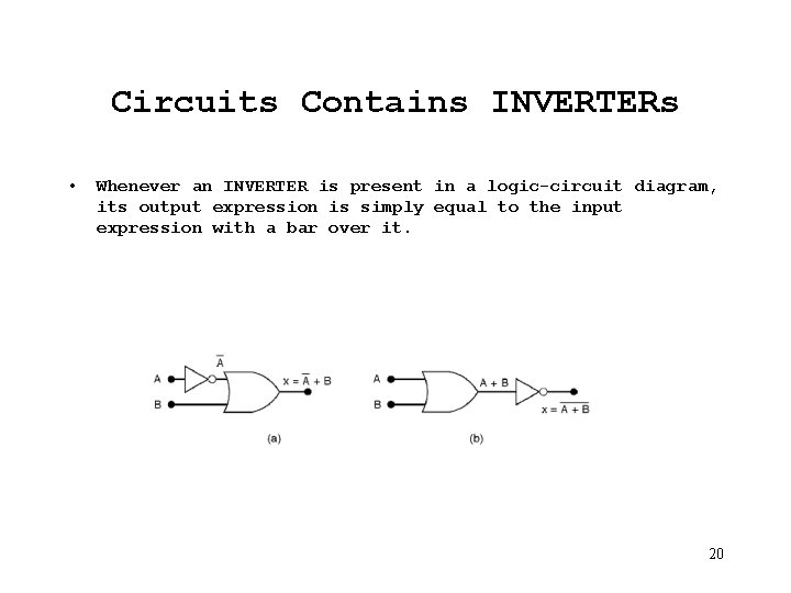 Circuits Contains INVERTERs • Whenever an INVERTER is present in a logic-circuit diagram, its